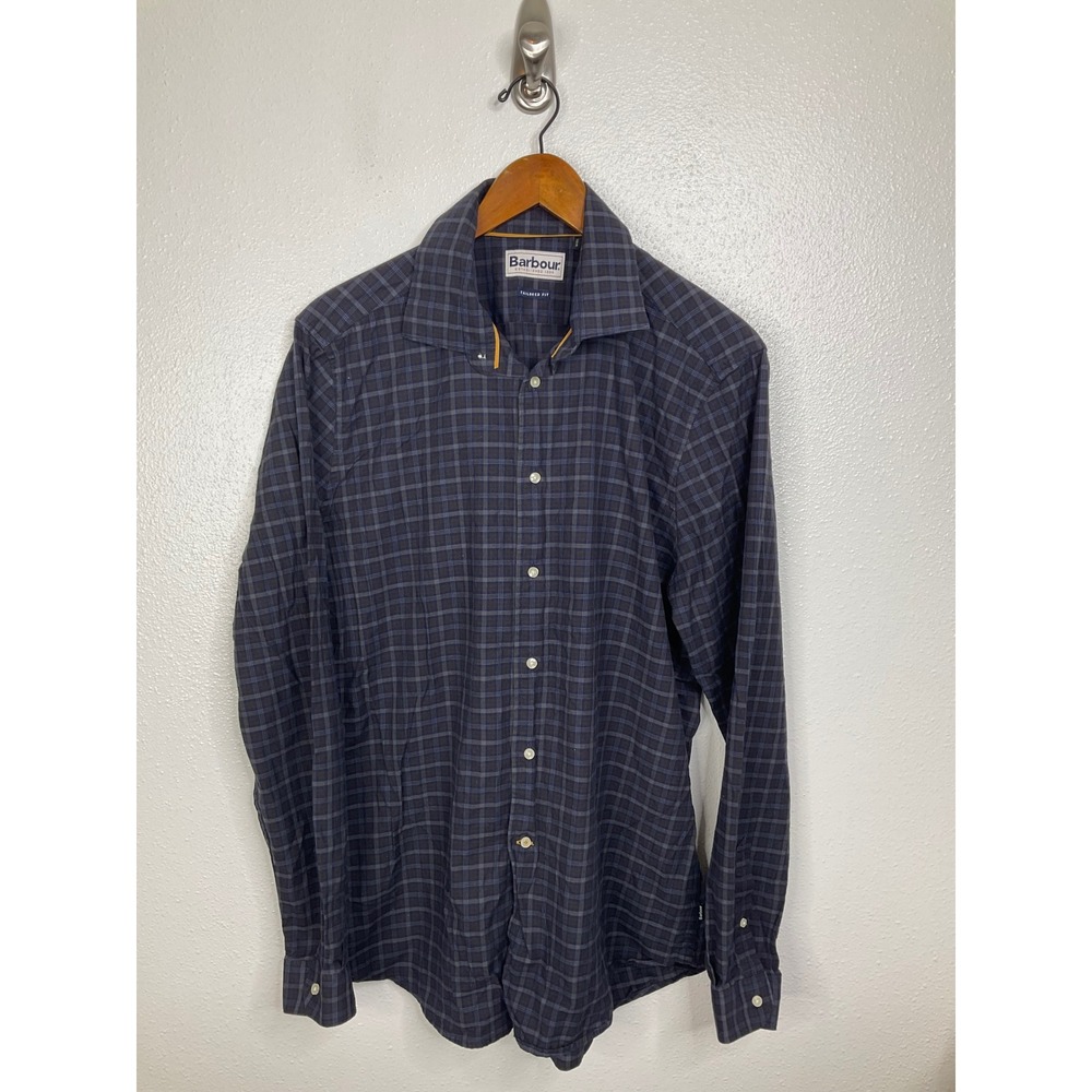 Barbour Highfield Micro Check Cotton Cashmere Tailored Fit Shirt Navy Mens L